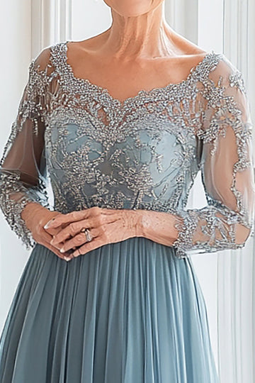 Queen Anne Dusty Blue A Line Manches Longues Robe Mère de la Mariée